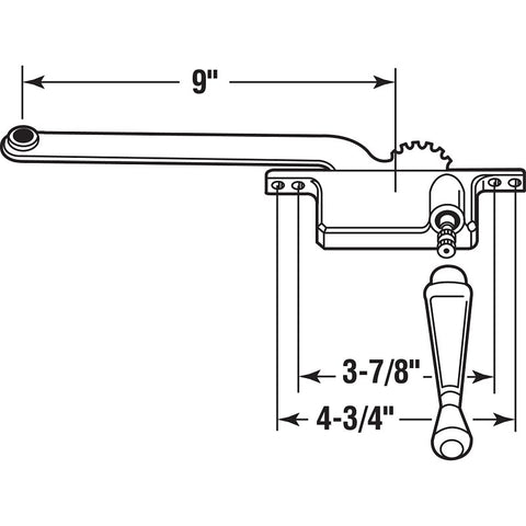 Prime-Line H 3523 Window Operator, 9 in L x 13-1/4 in H Dimensions, For: Older Steel Framed Windows, Right