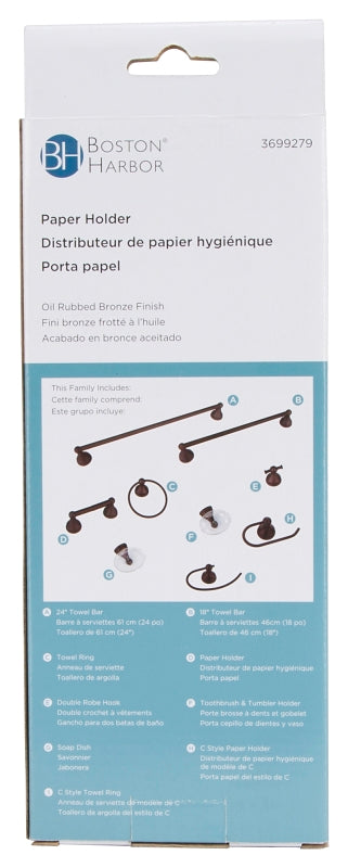 Boston Harbor L5056-50-10-3L Paper Holder, PP Roller/Zinc, Oil-Rubbed Bronze, Wall Mounting