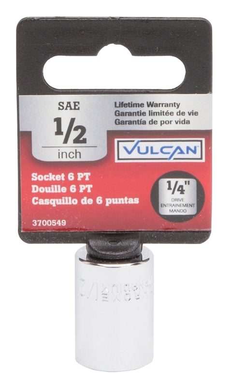 Vulcan MT6485775 Drive Socket, 1/2 in Socket, 1/4 in Drive, 6-Point, Chrome Vanadium Steel, Chrome