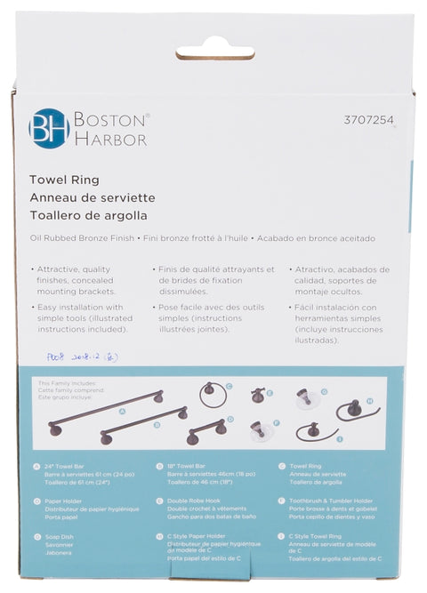 Boston Harbor L5060-50-103L Towel Ring, 6 in Dia Ring, Wall