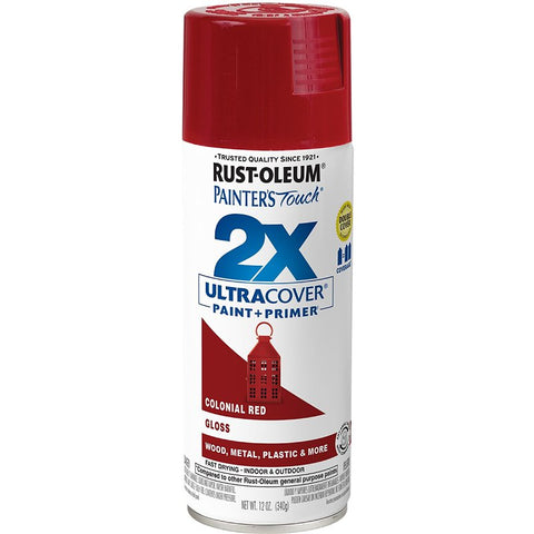 Rust-Oleum Painter's Touch 2X Ultra Cover 334030 Spray Paint, Gloss, Colonial Red, 12 oz, Aerosol Can