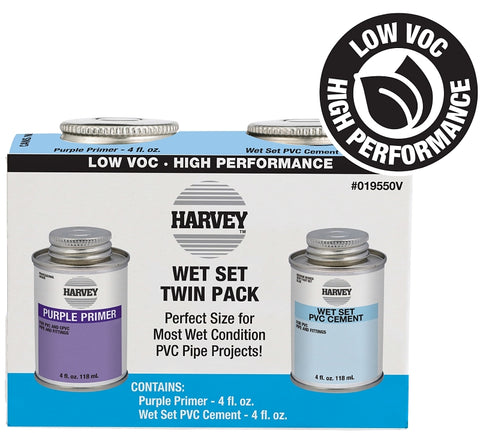 Harvey 19550V PVC Cement and Primer Kit, 4 oz Can, Liquid, Clear/Purple