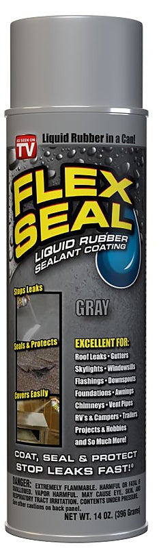 Flex Seal FSGRYR20 Rubberized Spray Coating, 12 sq-ft Coverage Area, Gray, 14 oz Can