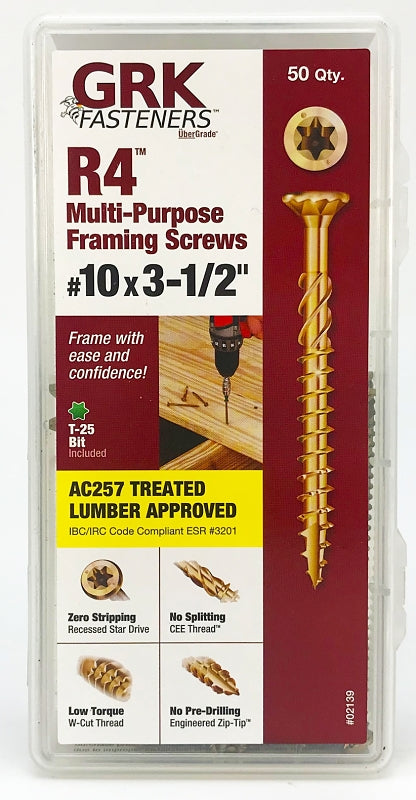 Grk Reverse Thread GRK Fasteners R4 02139 Framing and Decking Screw, #10 Thread, 3-1/2 in ...