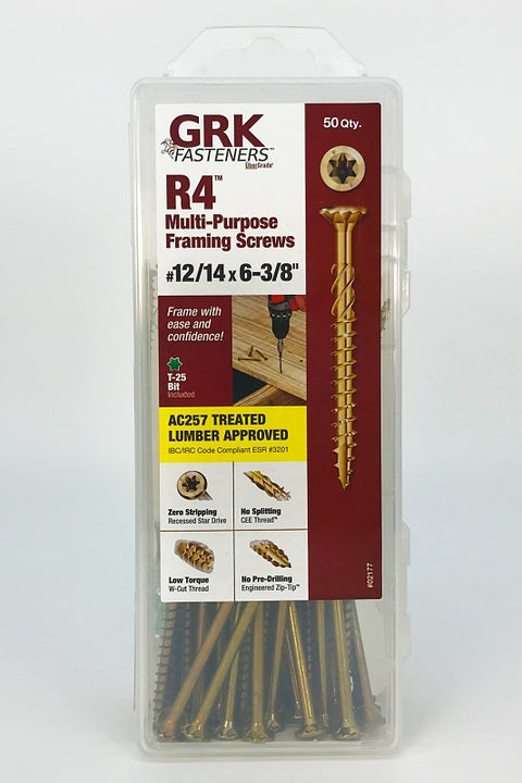 GRK Fasteners R4 02177 Framing and Decking Screw, #12 Thread, 6-3/8 in L, Star Drive, Steel, 9 PK