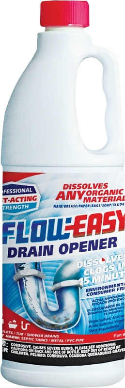 Flow-Easy FE32 Drain Opener, Oily Liquid, Dark Brown, Odorless, 1 qt, Bottle, Pack of 12
