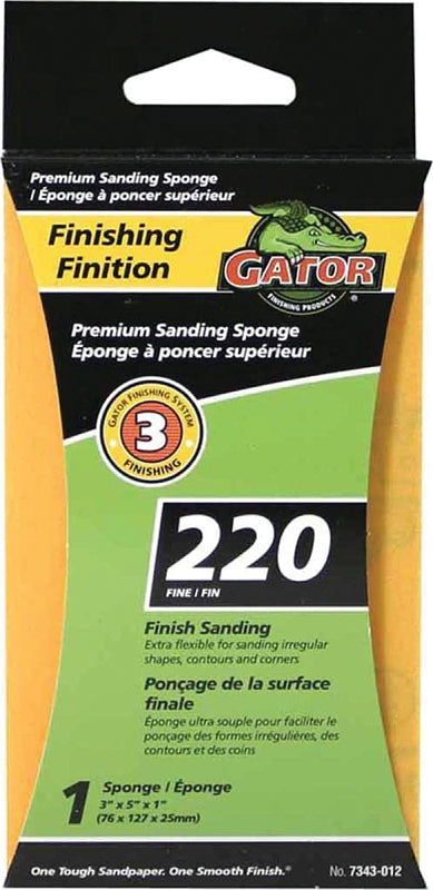 Gator 7343-012 Sanding Sponge, 5 in L, 3 in W, 220 Grit, Aluminum Oxide Abrasive, For: Zip Sponge Holder