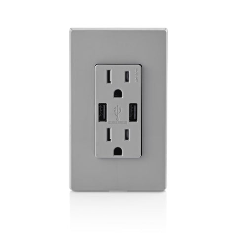 Leviton Decora 15 amps 125 V Gray Outlet and USB Charger 5-15R 1 pk
