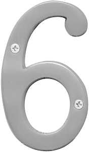Hy-Ko Prestige Series BR-43SN/6 House Number, Character: 6, 4 in H Character, Nickel Character, Solid Brass, Pack of 3