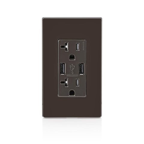 Leviton Decora 20 amps 125 V Brown Outlet and USB Charger 5-20R 1 pk
