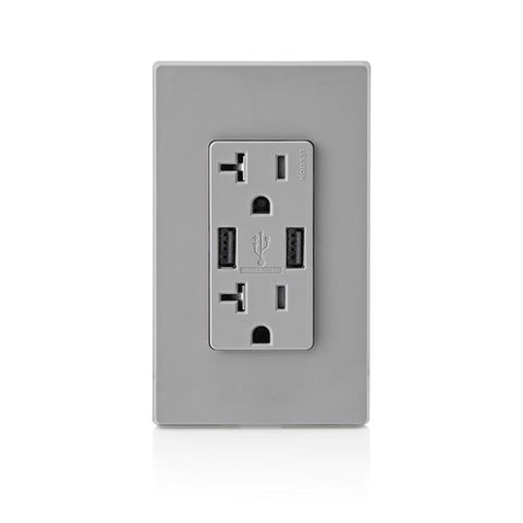 Leviton Decora 20 amps 125 V Gray Outlet and USB Charger 5-20R 1 pk