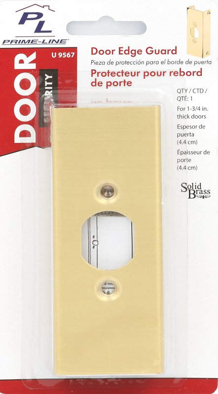 Defender Security U 9567 Door Edge Reinforcer, 1-3/4 in Thick Door, Brass, Bright Brass, 4-1/2 in H, 1 in W