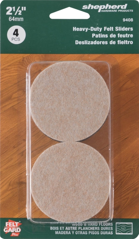 Shepherd Hardware 9408 Slider Pad, Felt Cloth, Beige, 2-1/2 in Dia, 1/2 in Thick, Round, Pack of 4