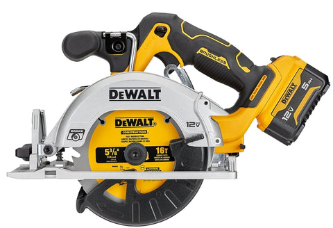 DEWALT XTREME Sub-Compact Series DCS512J1 Brushless Circular Saw Kit, Battery Included, 12 V, 5 Ah, 5-3/8 in Dia Blade