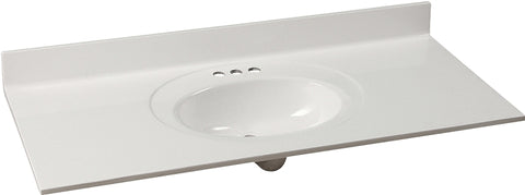 Foremost WS-2249 Vanity Top, 49 in OAL, 22 in OAW, Marble, Solid White, Oval Bowl, Countertop Edge