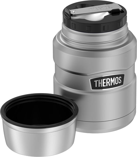Thermos STAINLESS KING Series SK3000MSTRI4 Vacuum Insulated Food Jar with Foldable Spoon, Silver, 16 oz Capacity