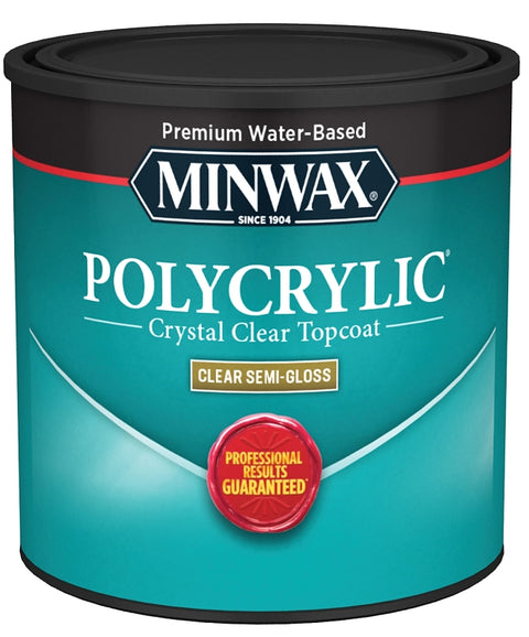 Minwax Polycrylic 244444444 Waterbased Polyurethane, Semi-Gloss, Liquid, Crystal Clear, 0.5 pt, Can