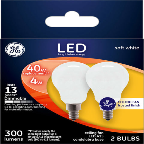 GE A15 E12 (Candelabra) LED Bulb Soft White 40 Watt Equivalence 2 pk, Pack of 12
