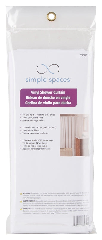 Simple Spaces SD-PCP01-W3L Shower Curtain, Vinyl, White, White
