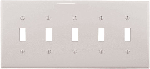 Eaton Wiring Devices PJ5W Wallplate, 10-1/2 in L, 4.88 in W, 5 -Gang, Polycarbonate, White, High-Gloss