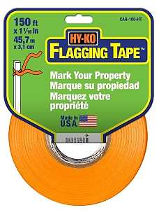 Hy-Ko CAR-100-HT Flagging Tape, 150 ft L, 1-1/16 in W, Orange, Plastic, Pack of 3