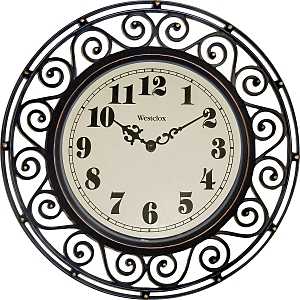 Westclox 32021 Clock, Round, Dark Brown Frame, Plastic Clock Face, Analog