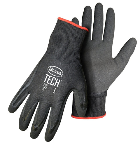 Boss Tactile Grip Series B31252-M Regular Weight Coated Gloves, M, 7-1/8 to 8 in L, Knit Cuff, Nitrile Coating, Black