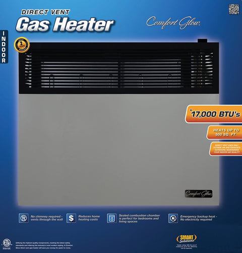 Comfort Glow DVP17 Direct Vent Wall Heater, LPG, 17,000 Btu/h BTU, 570 sq-ft Heating Area, 70 % Efficiency, Black/Gray