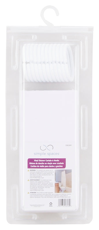 Simple Spaces SD-626WH-3L Shower Curtain, PVC/Vinyl, White, White