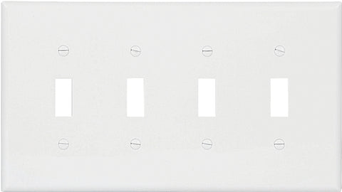 Eaton Wiring Devices PJ4W Wallplate, 4-7/8 in L, 8.56 in W, 4 -Gang, Polycarbonate, White, High-Gloss