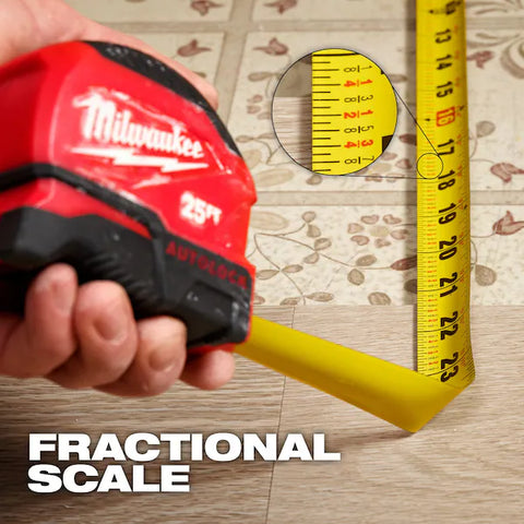 Milwaukee 48-22-1825 Tape Measure, 25 ft L Blade, 1 in W Blade, Steel Blade, Plastic Case, Black/Red Case