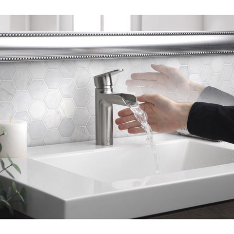 Homewerks Waterfall Brushed Nickel Motion Sensing Modern Single-Handle Bathroom Sink Faucet 2 in.