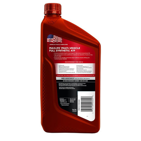 Valvoline MAXLIFE VV3246 Automatic Transmission Fluid, 1 qt, Bottle, Pack of 6