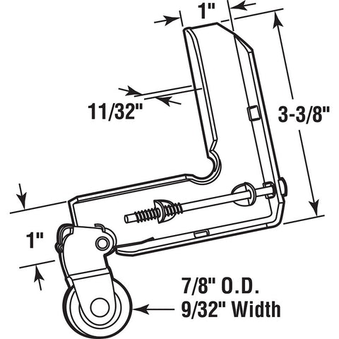 Prime-Line B 693 Adjustable Tension Assembly, 15/16 in Dia Roller, 9/32 in W Roller, Polyethylene Roller, Concave Roller