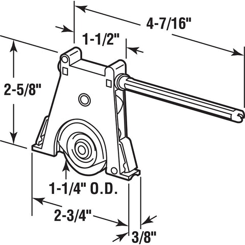 Prime-Line B 715 Adjustable Roller Assembly, 1-1/4 in Dia Roller, 5/16 in W Roller, Polyethylene Roller, Concave Roller