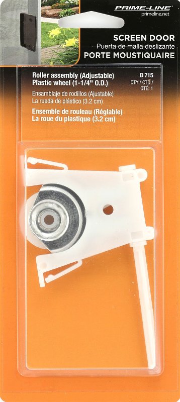 Prime-Line B 715 Adjustable Roller Assembly, 1-1/4 in Dia Roller, 5/16 in W Roller, Polyethylene Roller, Concave Roller