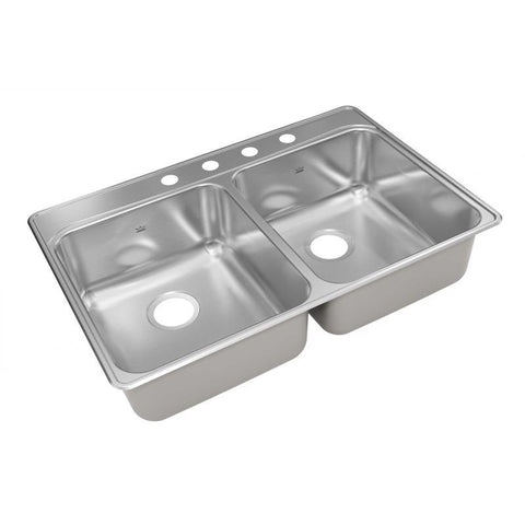 Kindred Creemore Stainless Steel Top Mount 33 in. W X 22 in. L Double Bowl Kitchen Sink Silver
