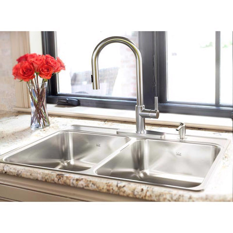 Kindred Creemore Stainless Steel Top Mount 33 in. W X 22 in. L Double Bowl Kitchen Sink Silver