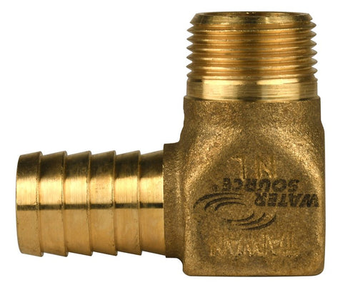 Water Source HE7575NL Heavy-Duty Hydrant Pipe Elbow, 3/4 in, MNPT x Barb, Brass