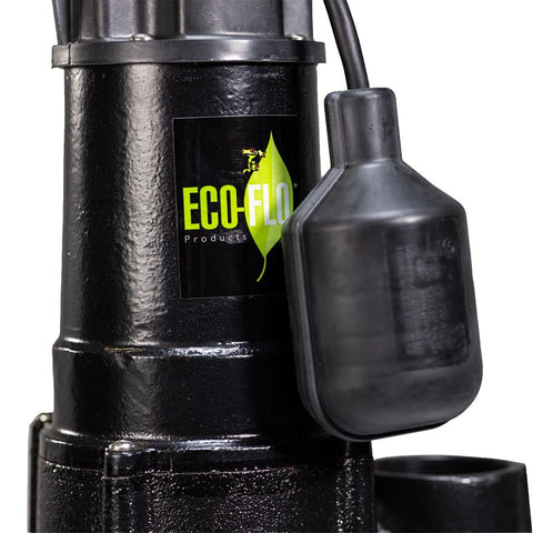 Eco-Flo RSE50W Sewage Pump, 115 V, 1/2 hp, 2 in Outlet, 5700 gph, Cast Iron/Thermoplastic