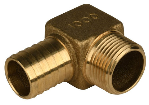 Water Source HE101NL Yard Hydrant Elbow, 1 in, Barb x MPT, 90 deg Angle, Brass, 120 psi Pressure