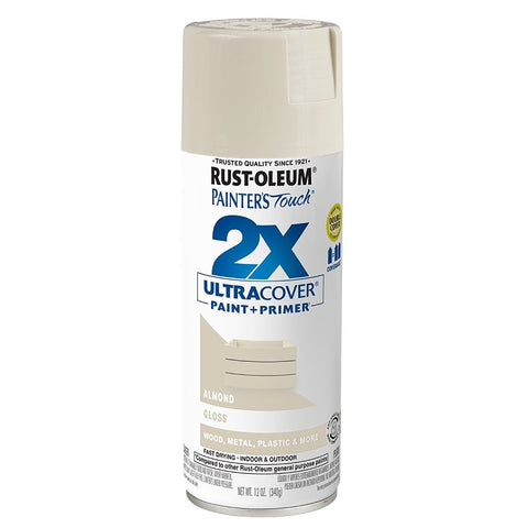 Rust-Oleum Painter's Touch 2X Ultra Cover 334023 Spray Paint, Gloss, Almond, 12 oz, Aerosol Can