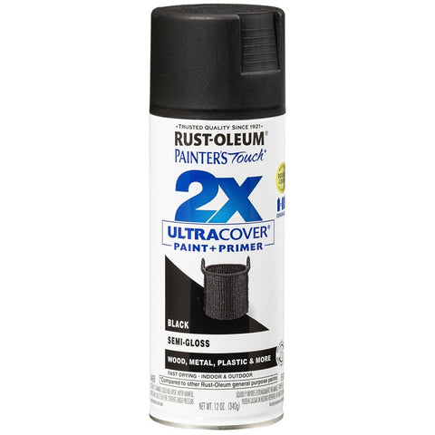 Rust-Oleum Painter's Touch 2X Ultra Cover 334097 Spray Paint, Semi-Gloss, Black, 12 oz, Aerosol Can
