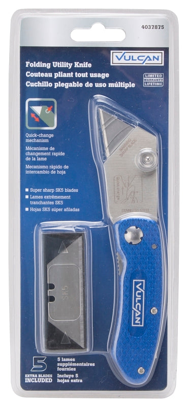 Vulcan NC149-2 Folding Knife, 2-3/8 in L Blade, 3/4 in W Blade, Steel Blade, 6-Blade, Black/Blue/Red/Silver Handle, Pack of 12
