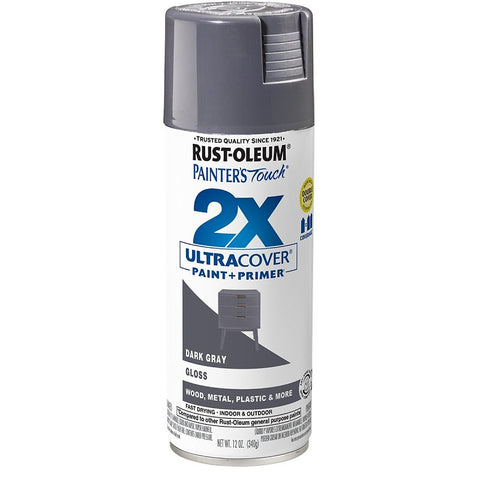 Painter's Touch 2X Ultra Cover 334031 Spray Paint, Gloss, Dark Gray, 12 oz Aerosol Can