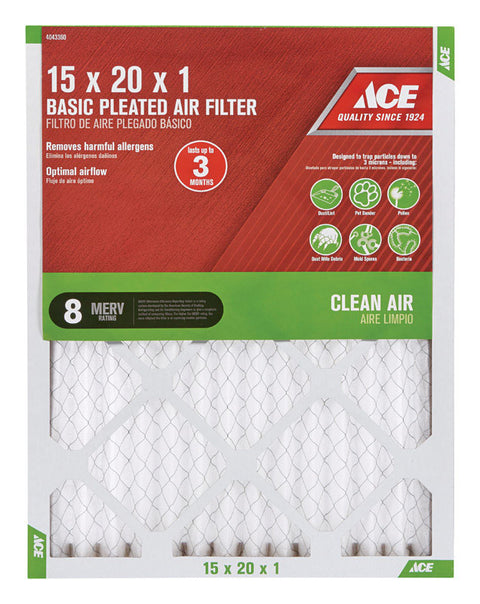 Ace 20 in. L x 15 in. W x 1 in. D Pleated Air Filter 8 MERV