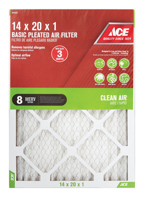 Ace 20 in. L x 14 in. W x 1 in. D Pleated Air Filter 8 MERV