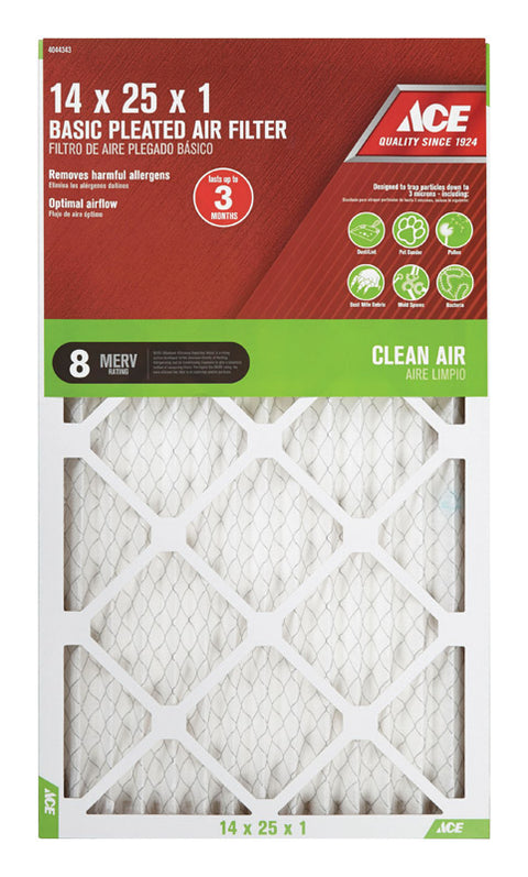 Ace 25 in. L x 14 in. W x 1 in. D Pleated Air Filter 8 MERV
