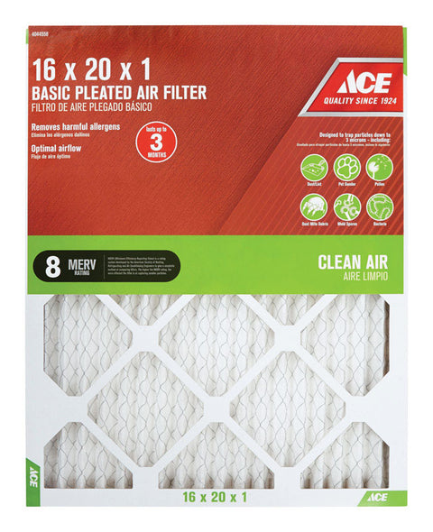 Ace 20 in. L x 16 in. W x 1 in. D Pleated Air Filter 8 MERV