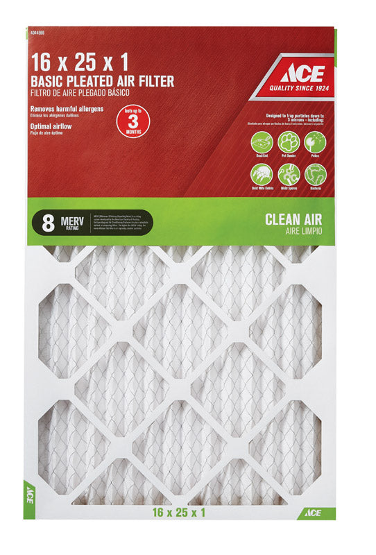 Ace Filter Ace 25 in. L x 16 in. W x 1 in. D Pleated Air Filter 8 MERV – Shell ...